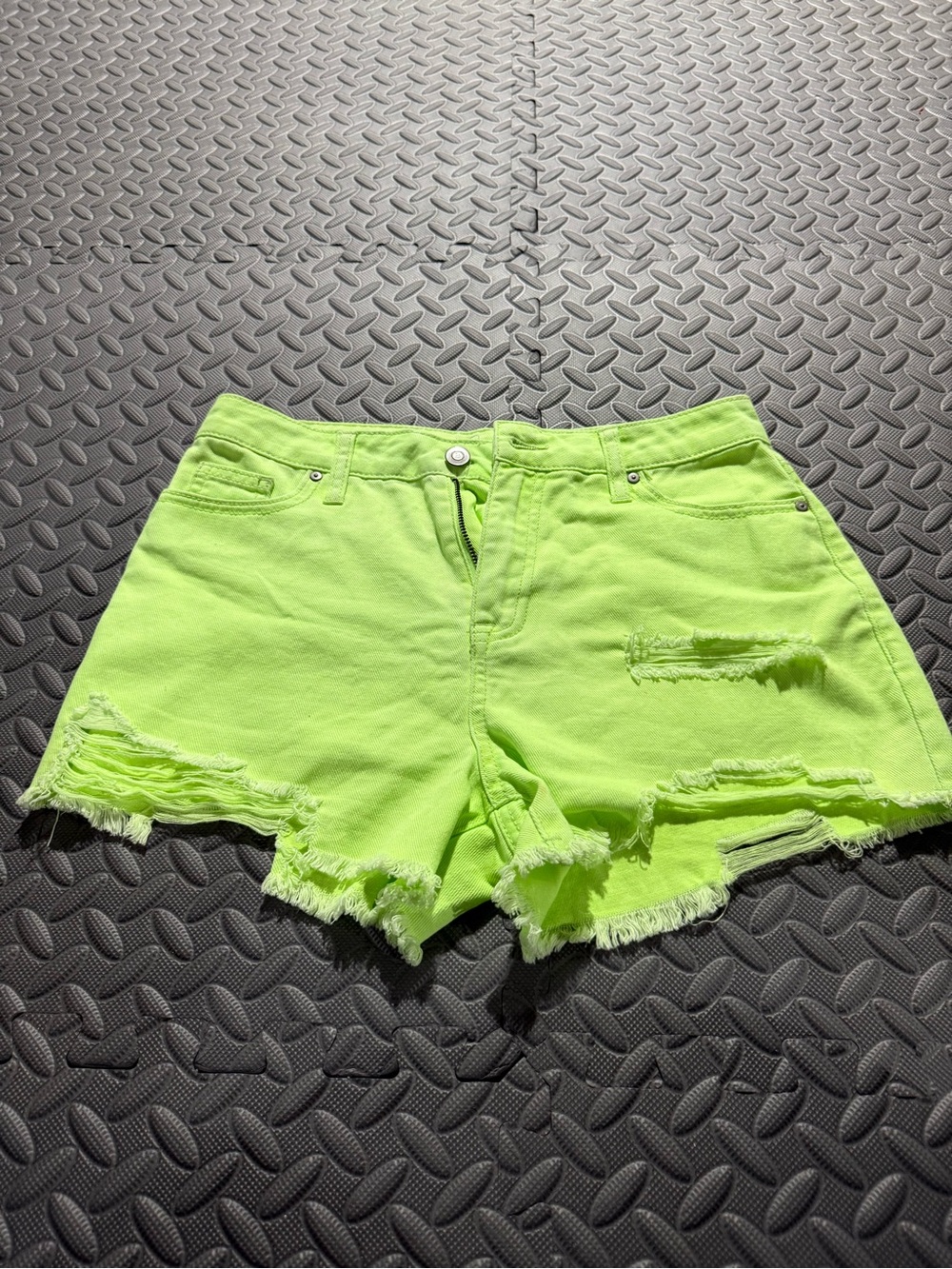 No Bo Neon Lime Distressed Women’s Shorts